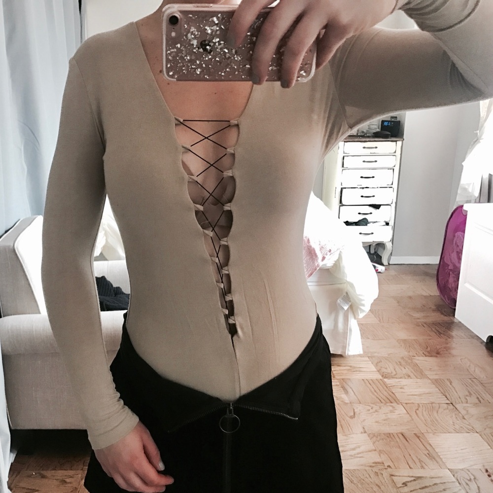 Soft Lace Up Long Sleeve Thong Boydsuit